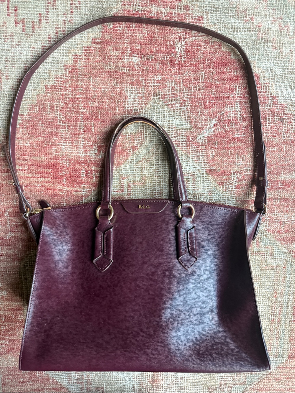 Fall luxury Ralph Lauren Burgundy Leather Satchel with Adjustable Strap